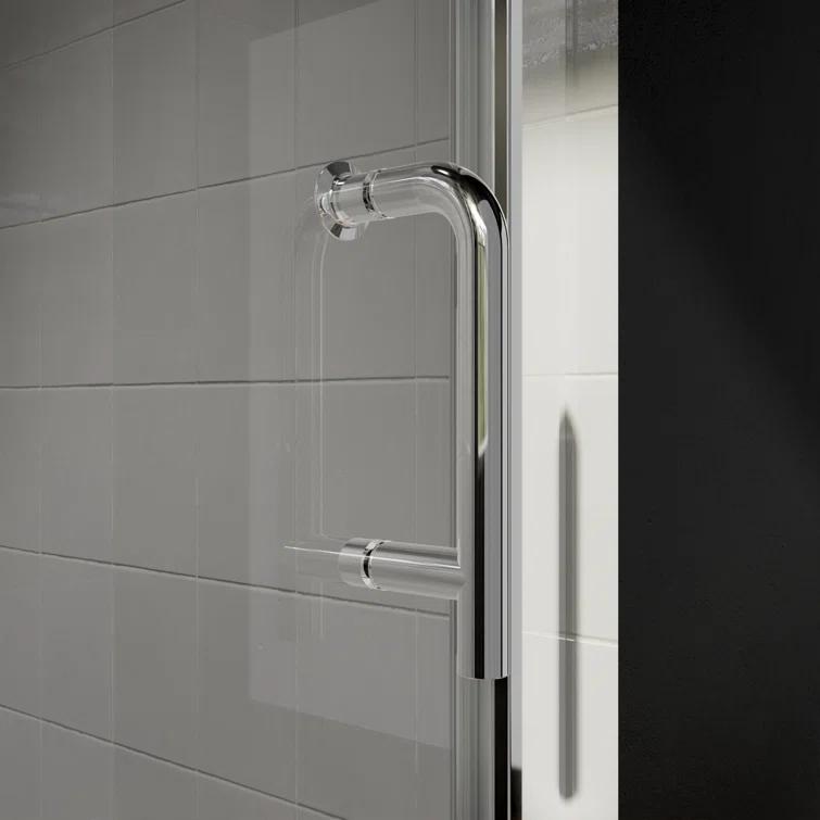 37-3/8 In Semi-Frameless Pivot Shower Door in Chrome With Clear Glass