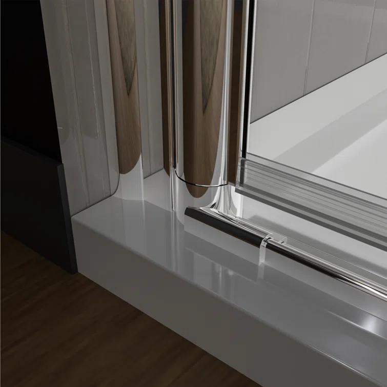 37-3/8 In Semi-Frameless Pivot Shower Door in Chrome With Clear Glass