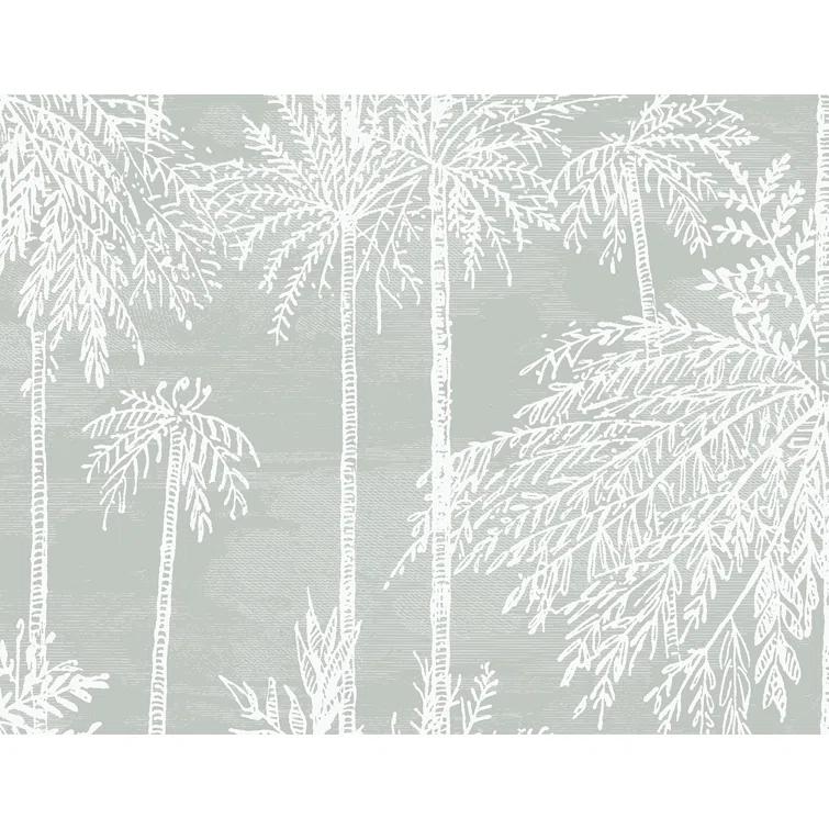 Misty Gray Embossed Vinyl Palm Grove Wallpaper Roll