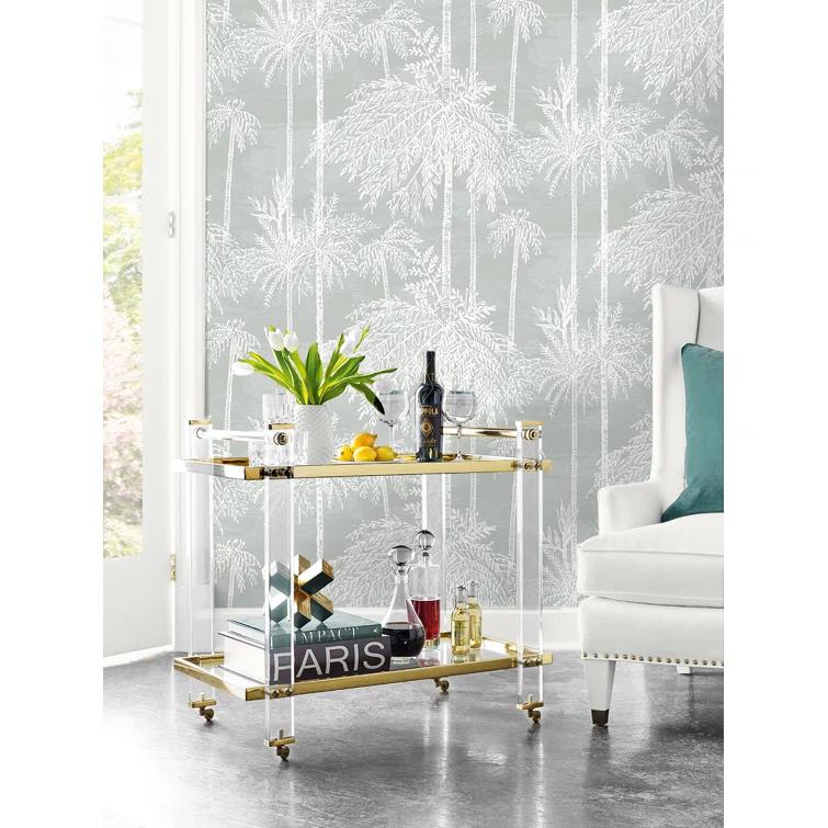 Misty Gray Embossed Vinyl Palm Grove Wallpaper Roll