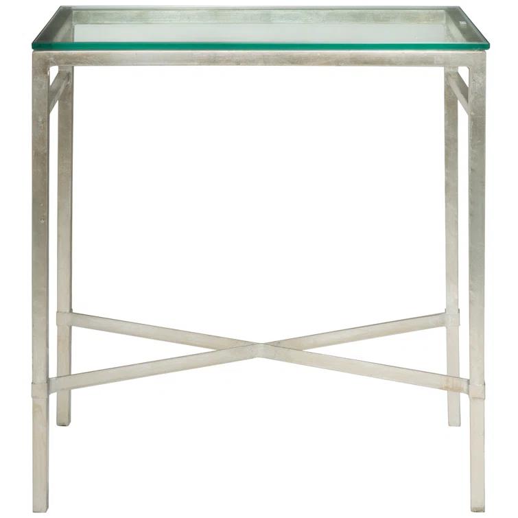 Viggo Antique Silver Glass Side Table - AMH8300B - Silver/Glass - Safavieh Couture