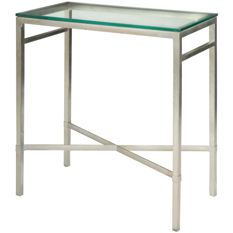 Viggo Antique Silver Glass Side Table - AMH8300B - Silver/Glass - Safavieh Couture
