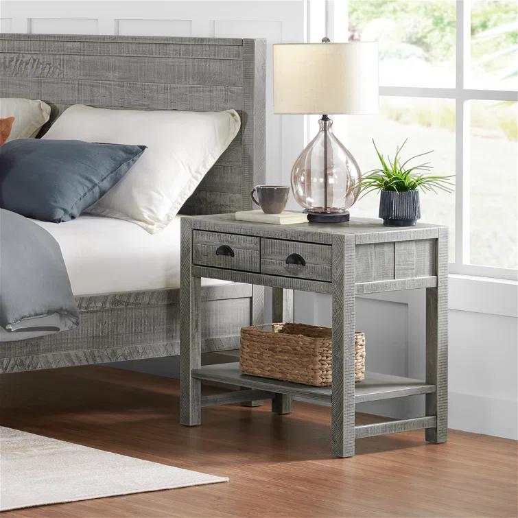 Arden 2-Drawer Wood Nightstand, Perfect for Modern Rustic, Boho or Traditional Bedroom, Functional and Stable Storage, 28W x 19D x 26 3/8H
