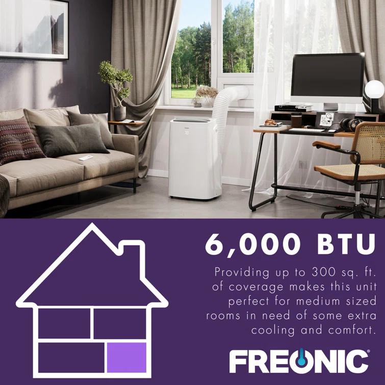 Freonic 6,000 BTU Portable Air Conditioner with Dehumidifier, 115V for up to 300 Sq. Ft. in White
