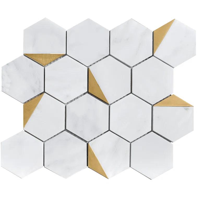 Natural Bianco 3" x 3" Marble Honeycomb Mosaic Wall Tile