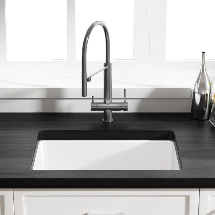 Oslo White Single Bowl Fireclay Undermount Kitchen Sink with Basket Strainer and Bottom Grid