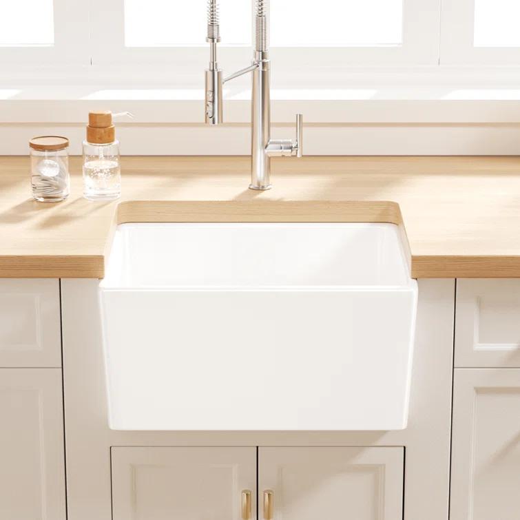 Denbigh 21" L x 16" W Farmhouse Apron-Front Kitchen Sink with Sink Grid and Pop-Up Drain, Laundry Sink