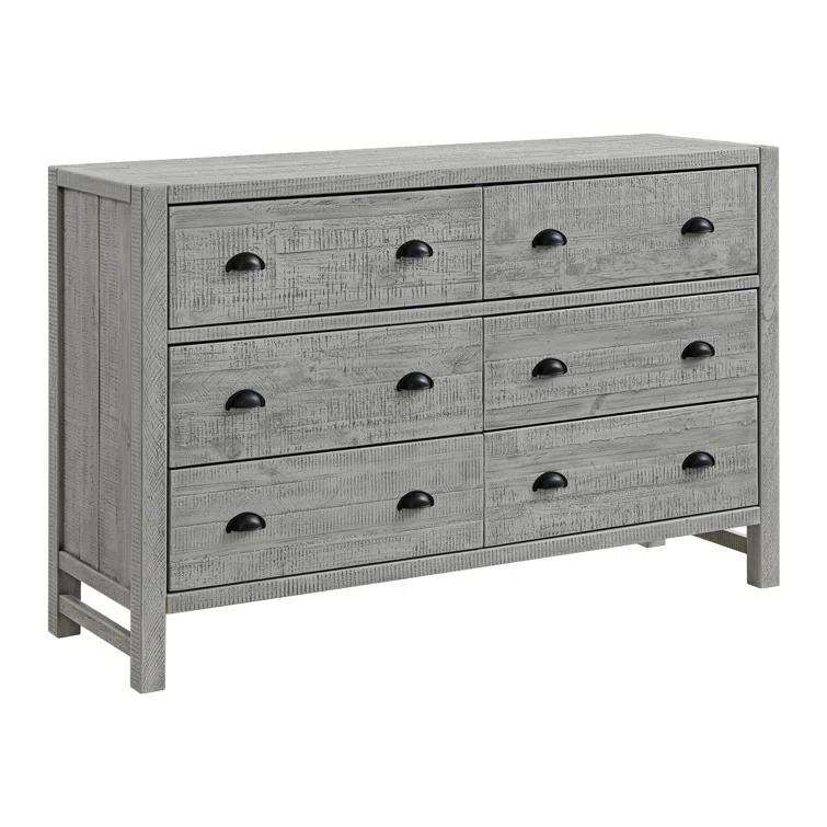 Arden 5-Piece King Bedroom Furniture Set w/ King-Sized Bed, 2x 2-Drawer Nightstands, 5-Drawer Chest & 6-Drawer Double Dresser, Solid Wood Set, Metal Bar Handles & Elegant Light Driftwood Finish