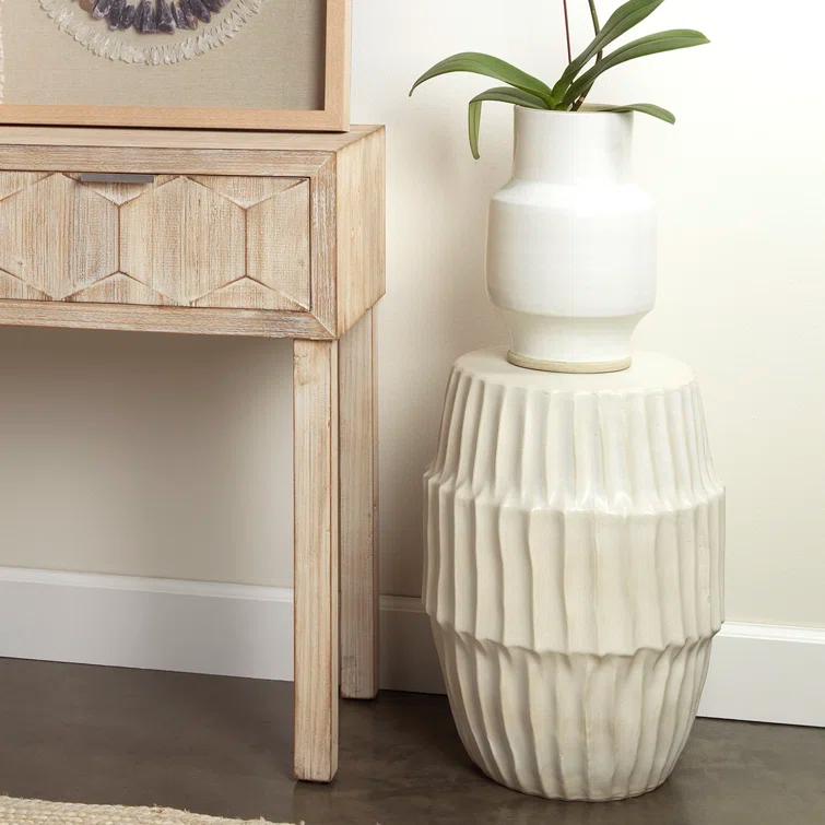 Jamie Young Co Algae Hollow Center Coastal Ceramic Side Table in White
