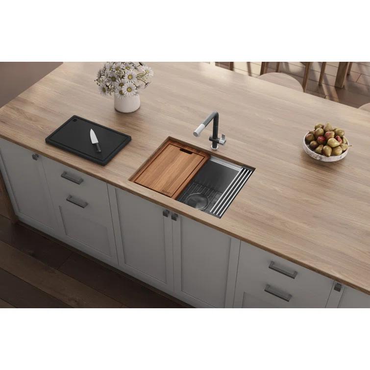 Ruvati Workstation Rounded Corners Undermount Ledge Kitchen Sink with Accessories