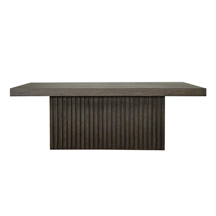 Dark Espresso Oak Rectangular Coffee Table with Fluted Pedestal Base