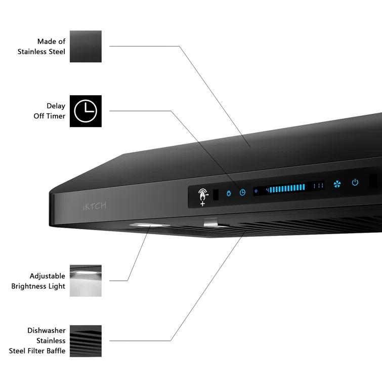 IKITCHEN VIKIO 30" 900 CFM Ducted Under Cabinet Range Hood With Intelligent Control C01-30-BSS