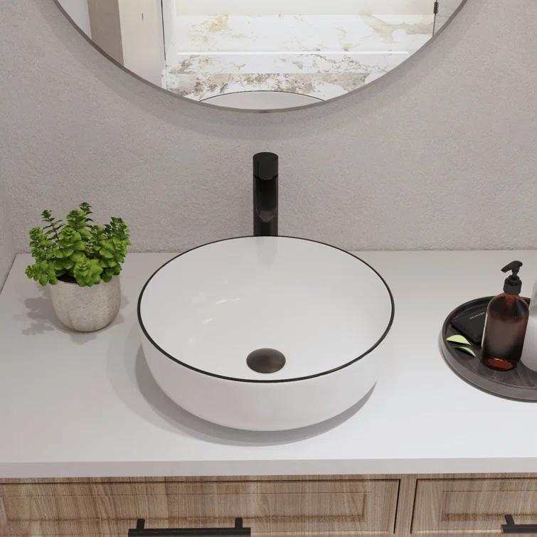 DeerValley Symmetry 16'' Circular White/Black Ceramic Vessel Bathroom Sink