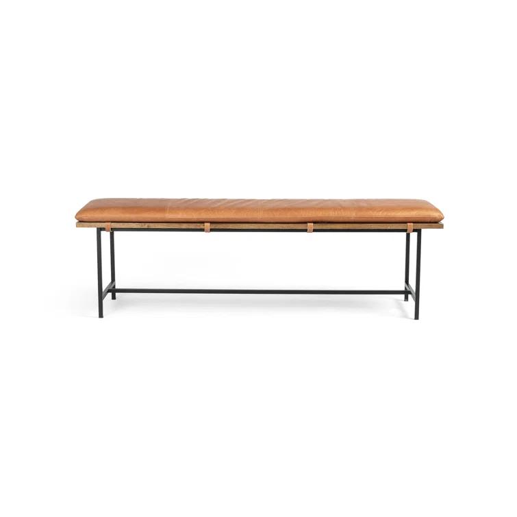 Gabine 72" Brown Leather and Nettlewood Dining Bench