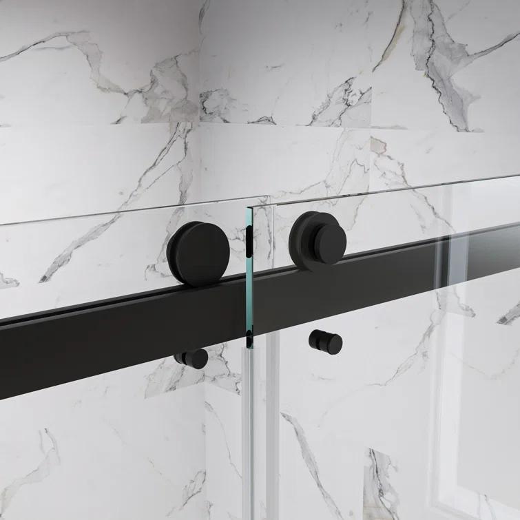 KOBIWORKS Kw03 60 In. W X 76 In. H Single Sliding Frameless Shower Door With 3/8 In. Clear Glass KW036076BL