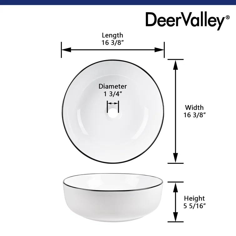 DeerValley Symmetry 16'' Circular White/Black Ceramic Vessel Bathroom Sink