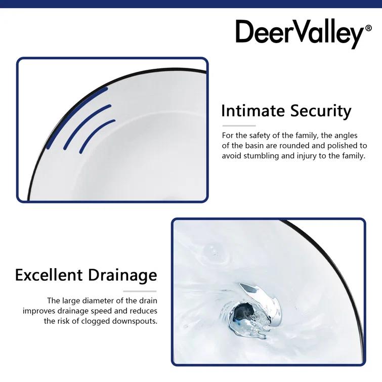 DeerValley Symmetry 16'' Circular White/Black Ceramic Vessel Bathroom Sink