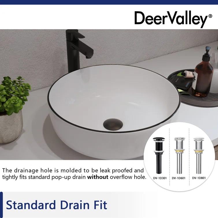 DeerValley Symmetry 16'' Circular White/Black Ceramic Vessel Bathroom Sink
