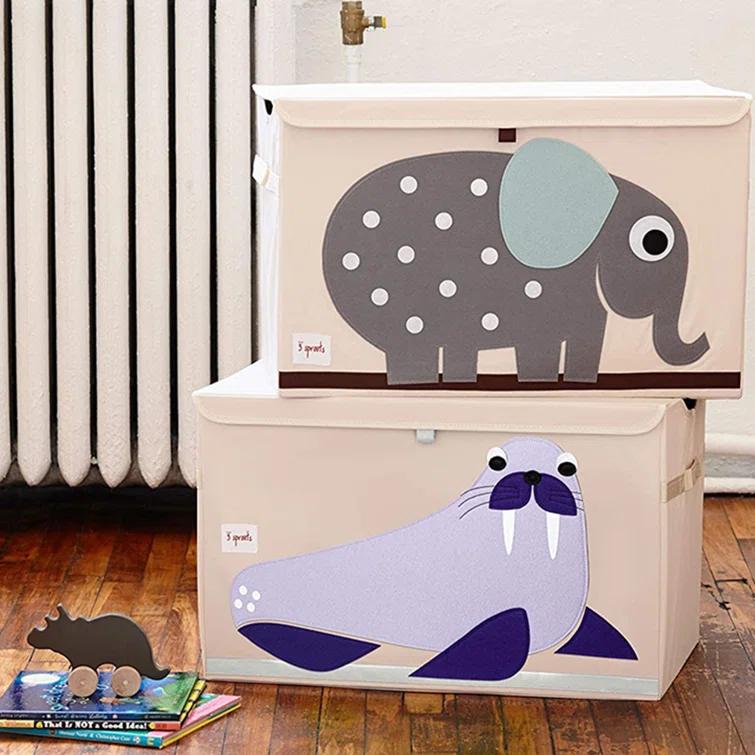 3 Sprouts Collapsible Toy Chest Storage Bin for Kids Playroom, Walrus