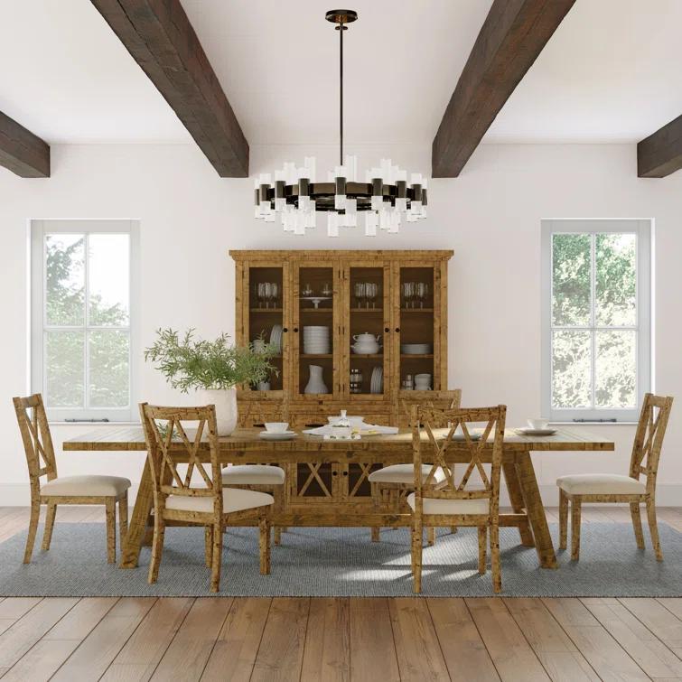 Fahrettin - Person Extendable Pine Solid Wood Solid Wood Top Trestle Dining Set