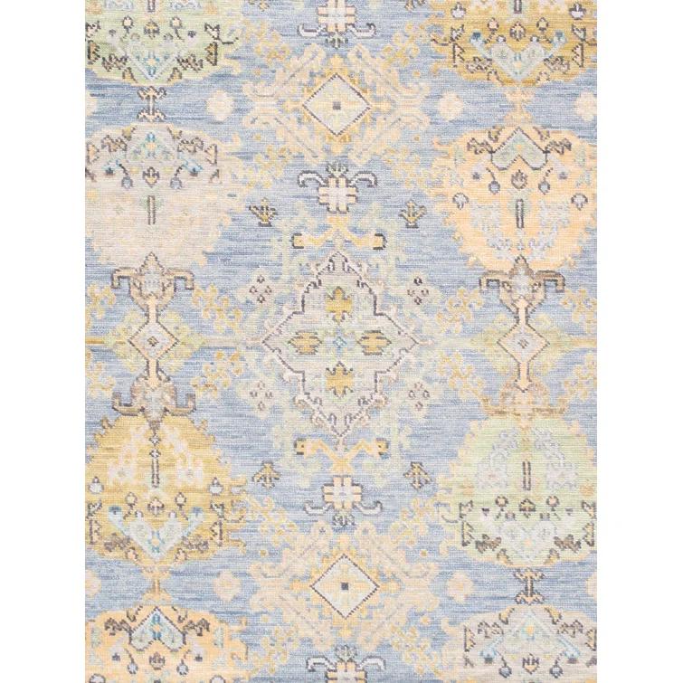 Pasargad Oushak Oriental Hand-Knotted Rectangle 8'1" x 9'9" Wool Area Rug in Blue/Yellow/Black