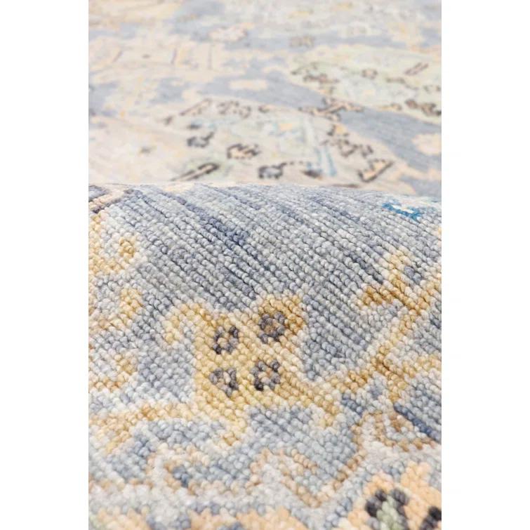 Pasargad Oushak Oriental Hand-Knotted Rectangle 8'1" x 9'9" Wool Area Rug in Blue/Yellow/Black