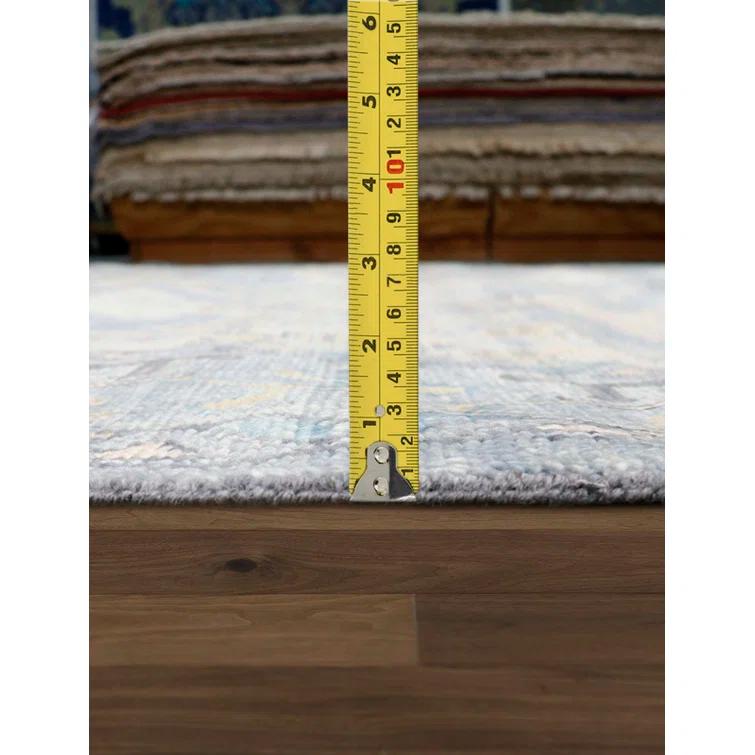 Pasargad Oushak Oriental Hand-Knotted Rectangle 8'1" x 9'9" Wool Area Rug in Blue/Yellow/Black