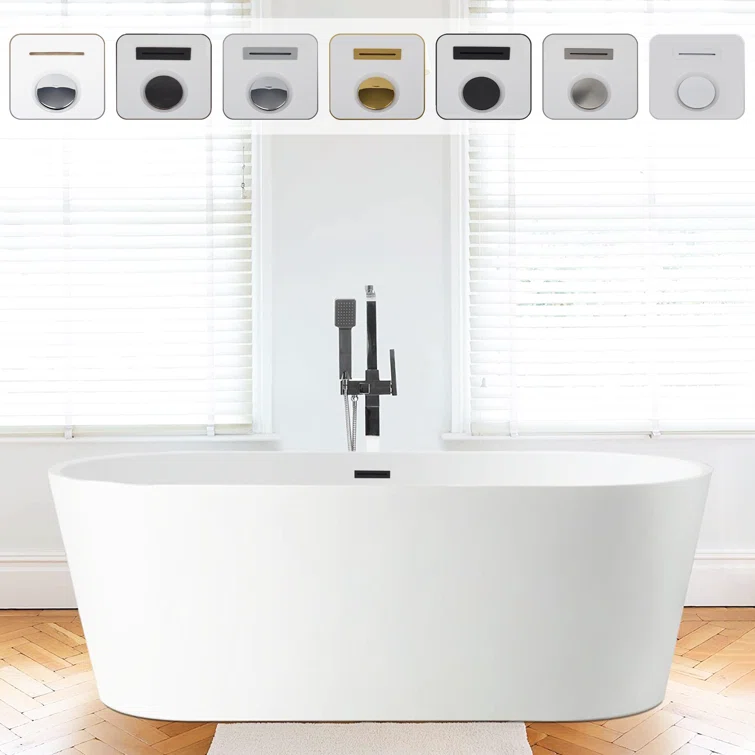 Iris 59" x 30" Freestanding Soaking Acrylic Bathtub