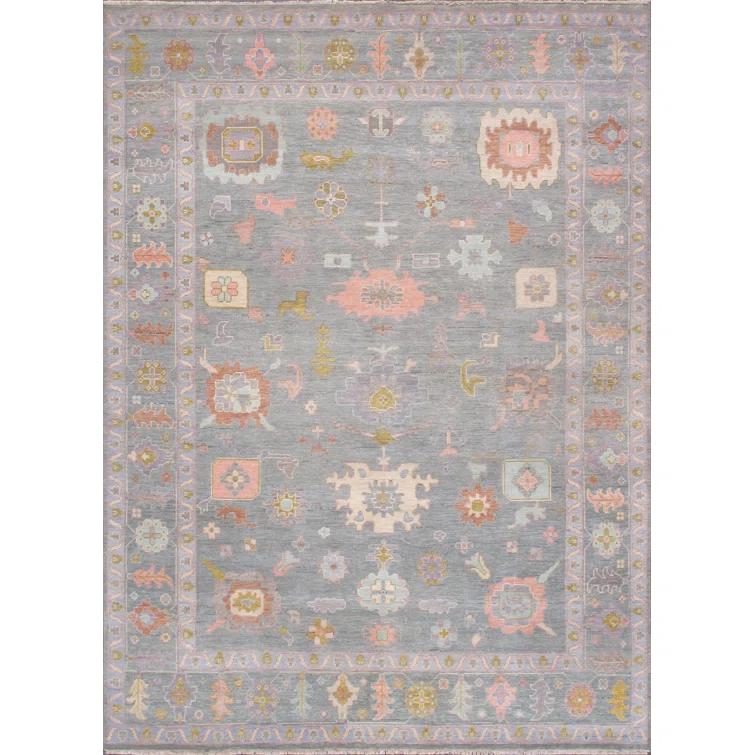 Pasargad Oushak Hand-Knotted Wool Light Blue/Orange Area Rug
