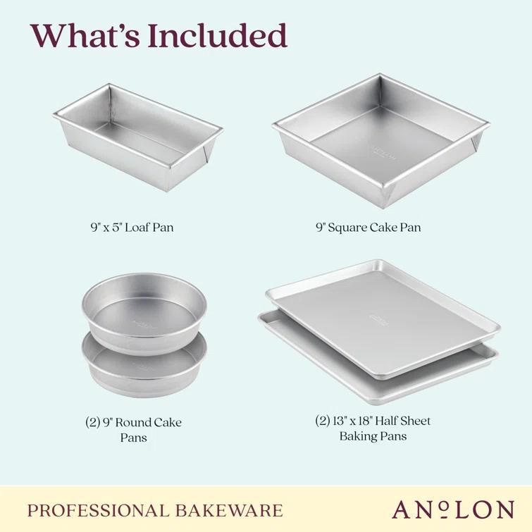 Anolon Pro-Bake Bakeware Aluminized Steel Baking Pan Set, 6-Piece, Silver