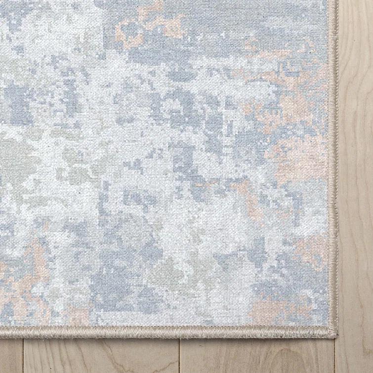 Nuzzo Marrakech Mid-Century Modern Brushstroke Flat-Weave Blue Coral Area Rug