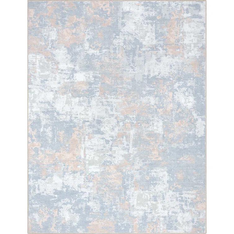 Nuzzo Marrakech Mid-Century Modern Brushstroke Flat-Weave Blue Coral Area Rug