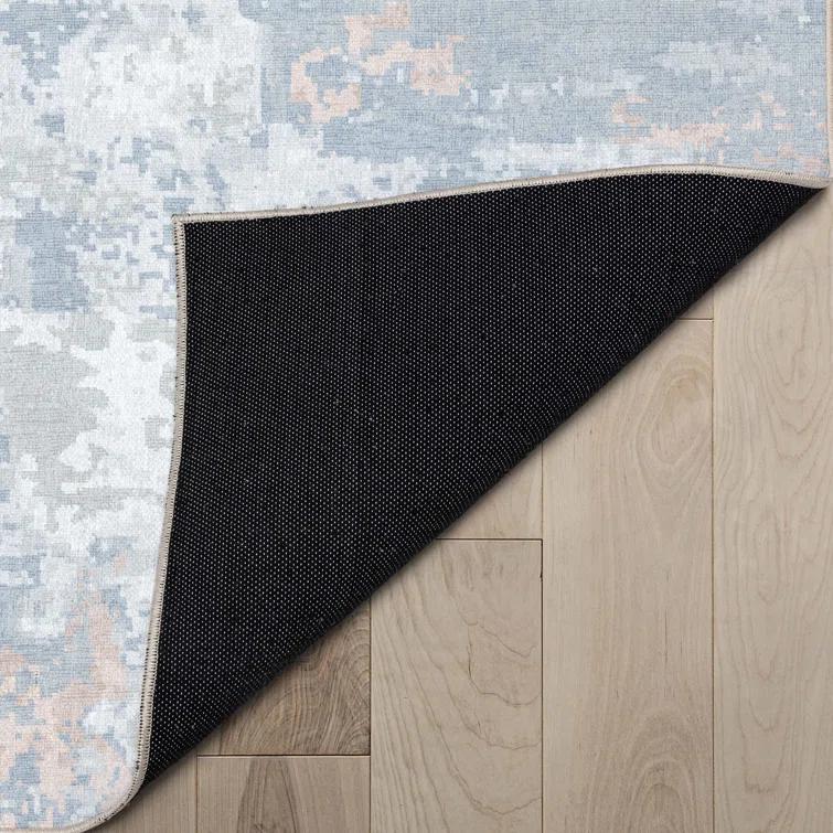 Nuzzo Marrakech Mid-Century Modern Brushstroke Flat-Weave Blue Coral Area Rug