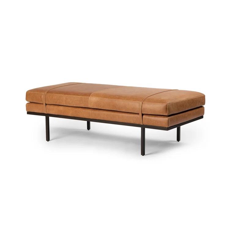 Harris 60'' Palermo Cognac Top-Grain Leather Upholstered Bench