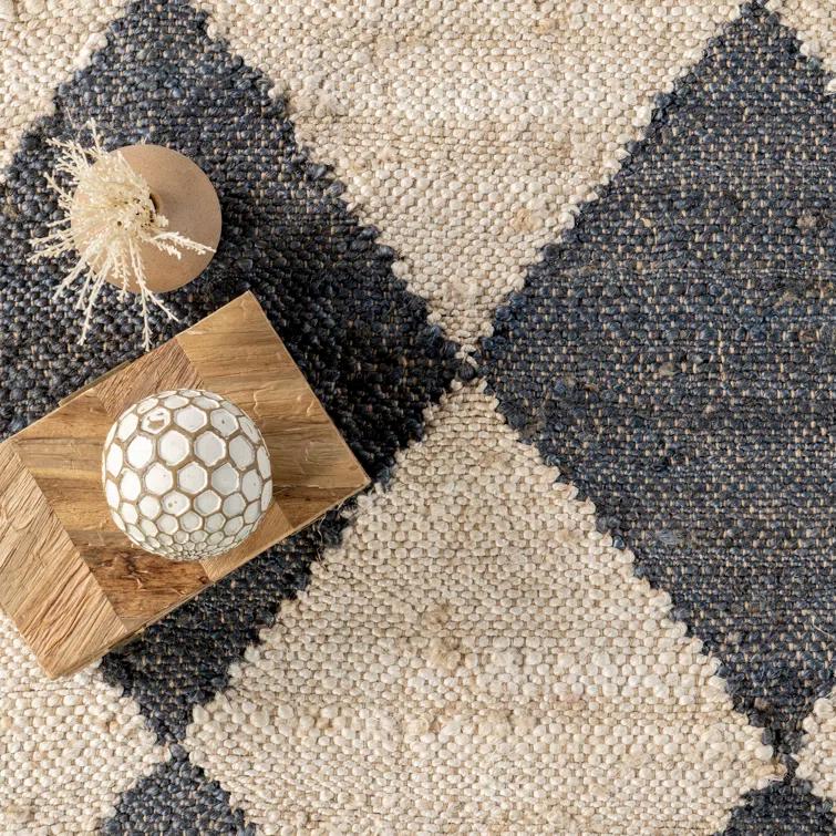 Godelinde Diamond Checkerboard Jute Area Rug