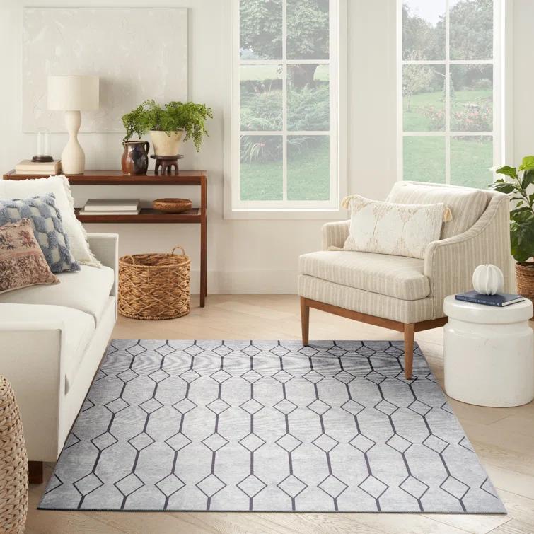 Pymble Geometric Machine Washable Area Rug in Ivory/Grey
