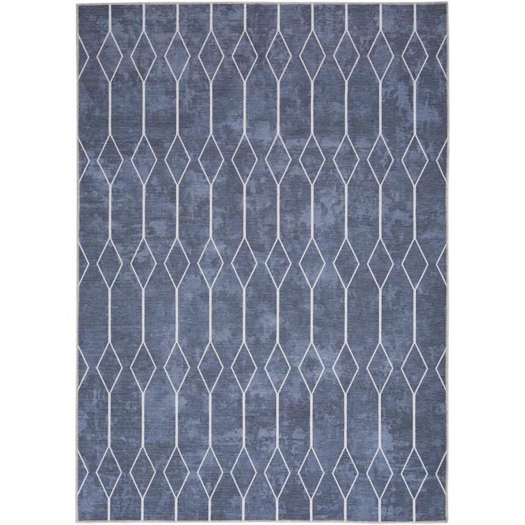 Pymble Geometric Machine Washable Area Rug in Navy Blue