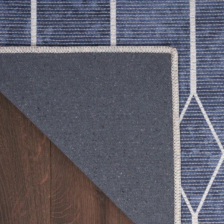 Pymble Geometric Machine Washable Area Rug in Navy Blue