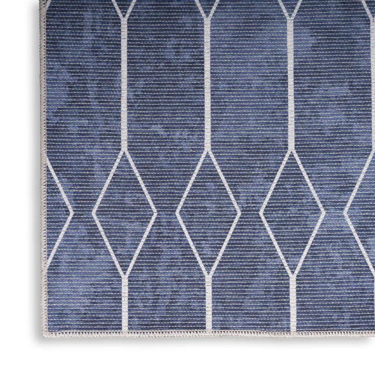 Pymble Geometric Machine Washable Area Rug in Navy Blue