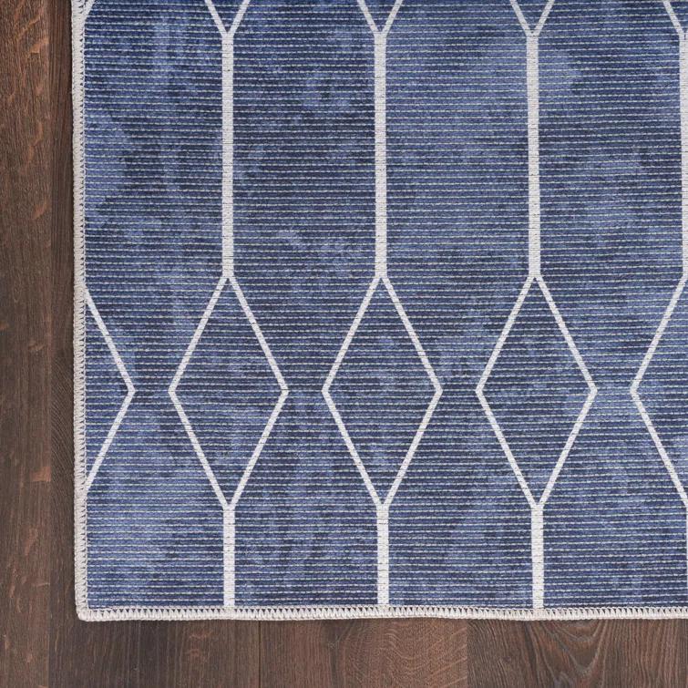 Pymble Geometric Machine Washable Area Rug in Navy Blue