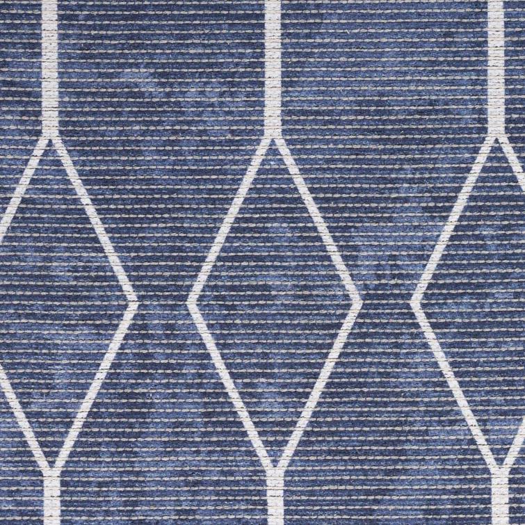 Pymble Geometric Machine Washable Area Rug in Navy Blue