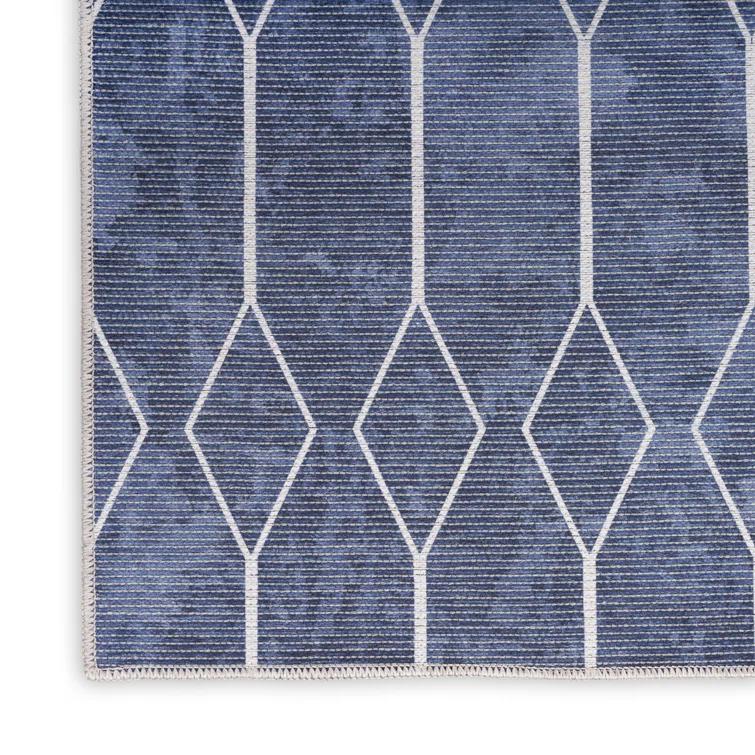Pymble Geometric Machine Washable Area Rug in Navy Blue