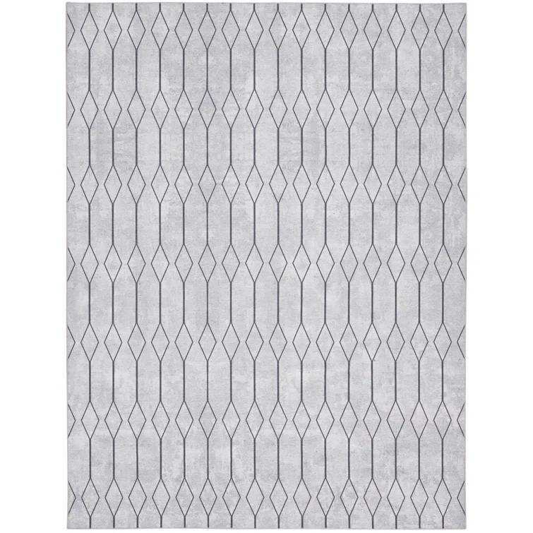 SR107 Geometric Machine Washable Area Rug in Ivory/Grey