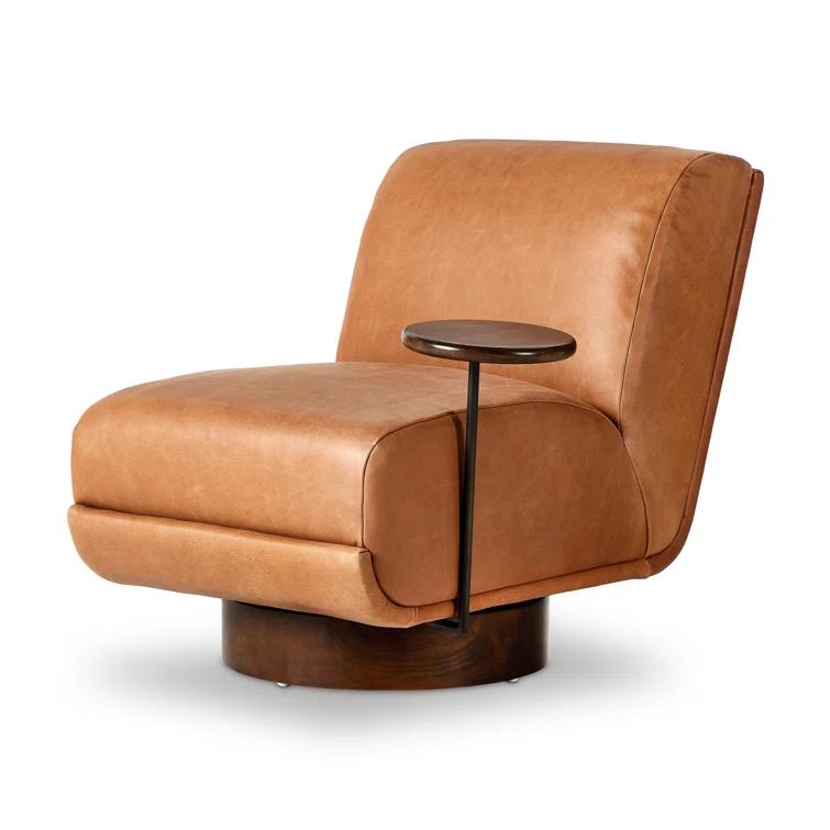 Bronwyn Almond Genuine Leather Swivel Side Chair