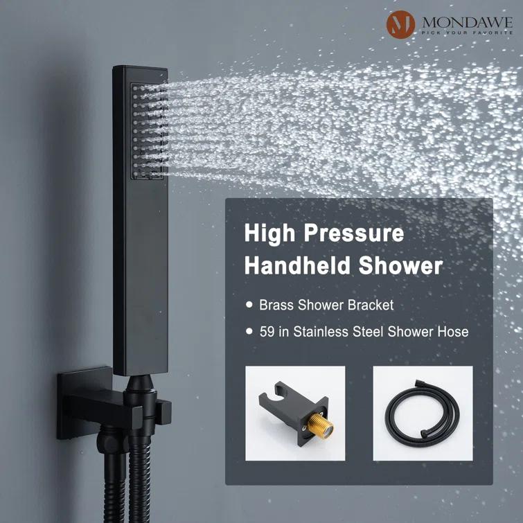 3-Function LED Light Thermostatic Rainfall Shower System with 6 Body Jets and Rough-in Valve