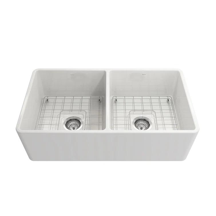 33'' L Farmhouse / Apron Double Bowl Fireclay Kitchen Sink