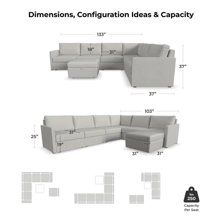 Flex 6 - Piece Upholstered Modular Sectional with Storage Ottoman