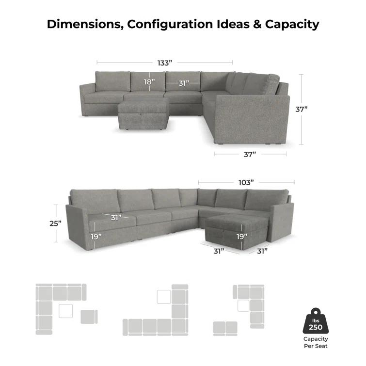 Flex 6 - Piece Upholstered Modular Sectional with Storage Ottoman