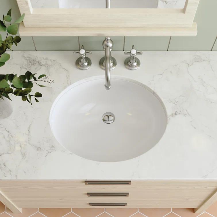 DeerValley Symmetry 19 1/2" X 16" Oval Vitreous China Undermount Bathroom Sink with Overflow