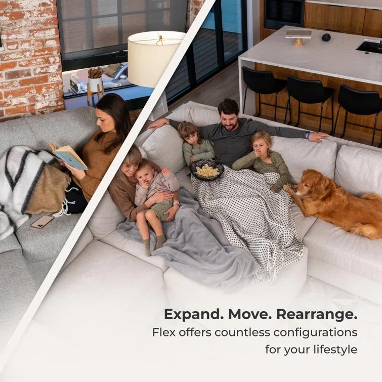 Flex 5 - Piece Upholstered Modular Sectional with Bumper Ottoman